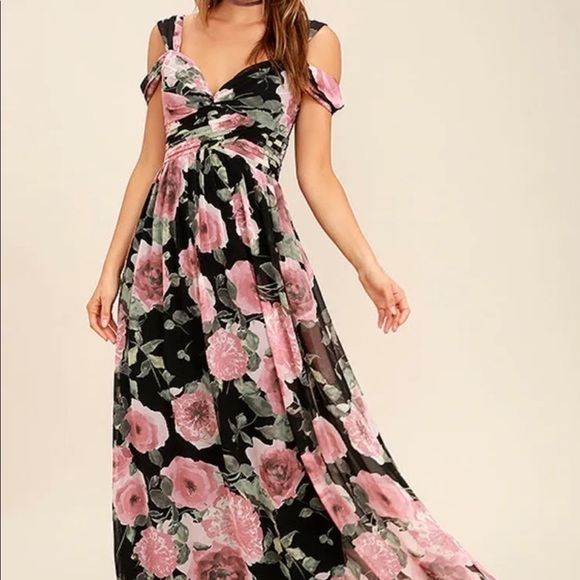 Lulus Give Me Amore Black and Pink Floral Print Maxi Dress, New With Tags - Picture 9 of 12